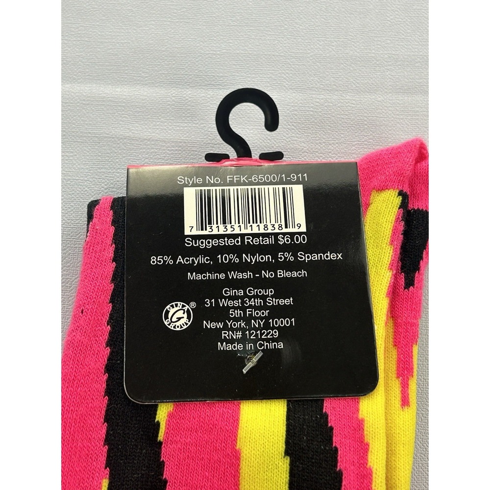 Neon Daze Neon Pink Crew Socks Geometric Abstract 80s Retro Size 9-11 NWT - Picture 4 of 7